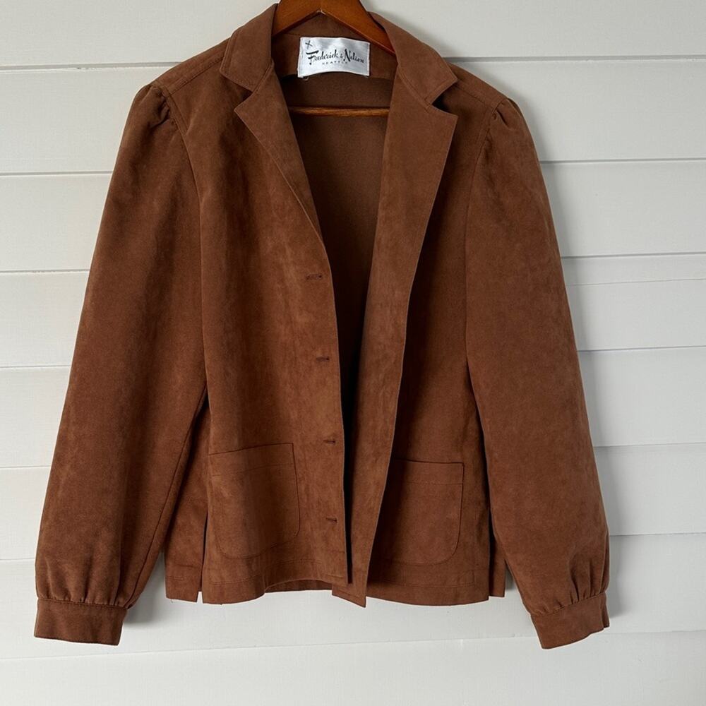Vintage Brown Faux Suede Puff Sleeve Blazer Jacket - Doen Sezane Style